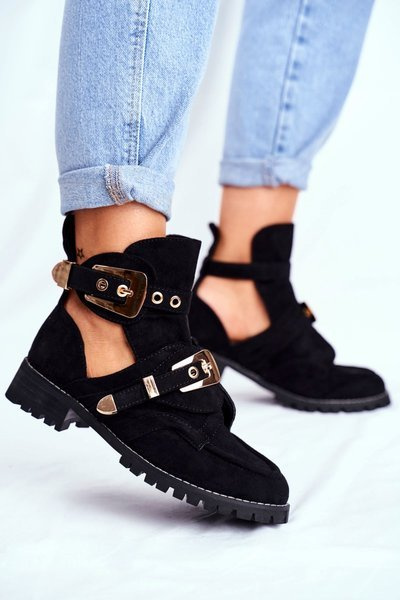 Lu Boo Black Suede a tăiat cizme de gleznă fata rock