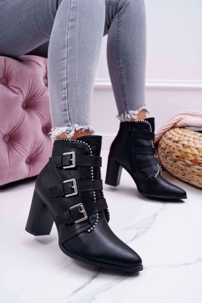 Women's Stiletto Boots Buckles Black Finbas