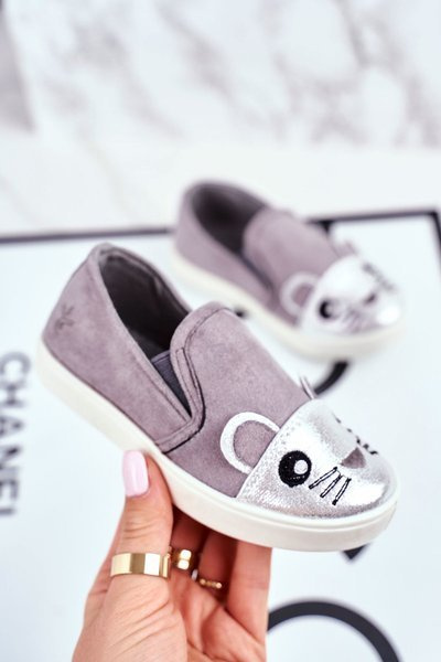 Chaussures Enfant Baskets Slip On Avec Souris Gris Candys