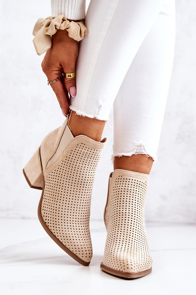 Hellbeige Helloni Cowboystiefel aus Wildleder mit Streifen