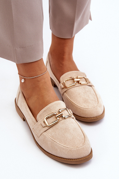 Women's Suede Moccasins with Flat Heel Beige Misal