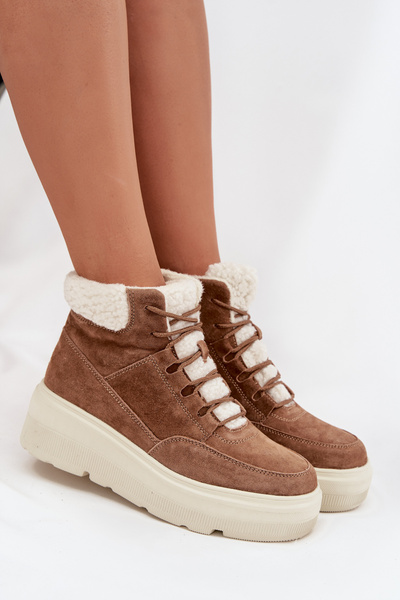 Suede Women's Snow Boots with Fur on Platform Vinceza 95354 Camel