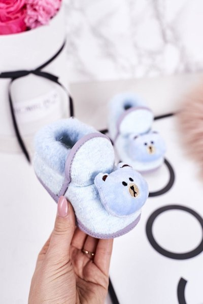 Children's Home Slippers On Elastic Band With Teddy Bear Blue Pooh