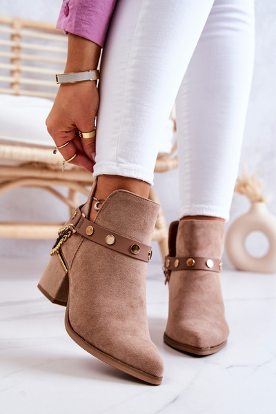 Damen Wildleder Kettenstiefel Dunkel Beige Tracy