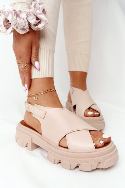 Sandales En Cuir à Plateforme Lewski Shoes 3018-0 Beige