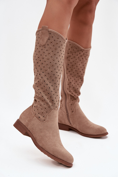 Bottes plates pour femmes avec motif ajouré S.Барски HY52-531 Beige