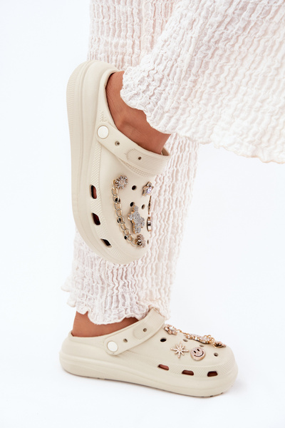 Damen Schaum Sandalen Mit Accessoires Beige Linaviela