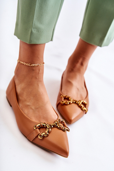 Women's Leather Ballerinas In Spitz With Decoration Camel Carlos