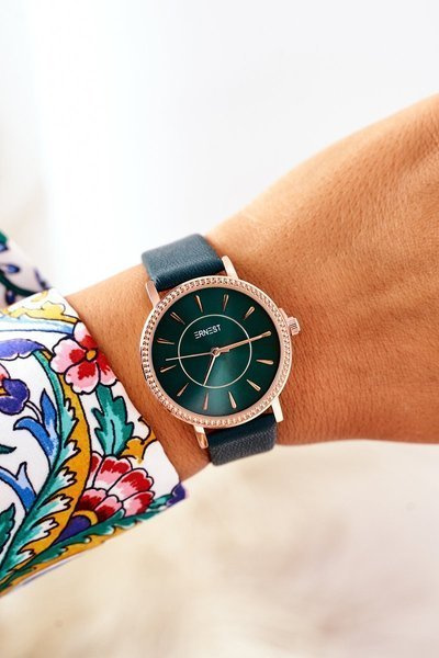 Montre Sur Bracelet Cuir Sans Nickel ERNEST Vert Foncé