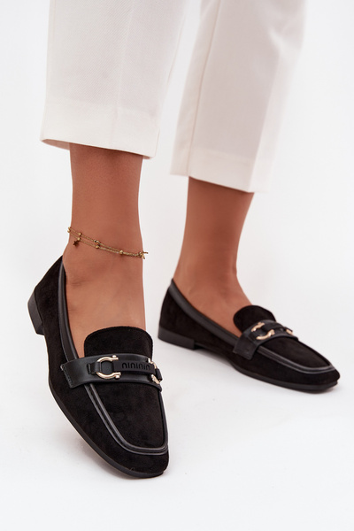 Mocassins Loafers Femmes Avec Élément Décoratif Noir Evelora