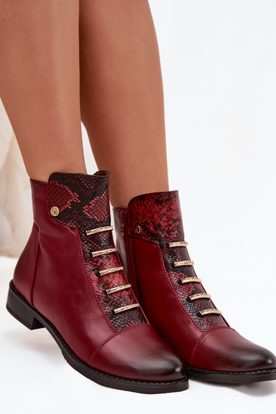 Botine pentru femei izolate cu toc jos model animal bordo Labise
