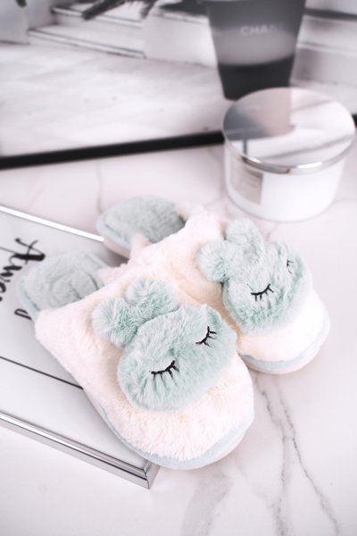 Chaussons Fourrure Femme Lapin Vert Clair