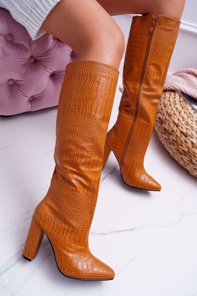 Women's Camel Aduan Serpent Leather Stiletto Boots