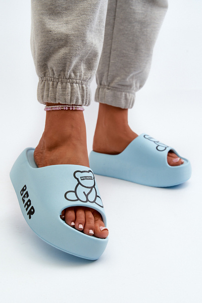 Claquettes en mousse pour femmes sur semelle épaisse avec ours bleu Lamira