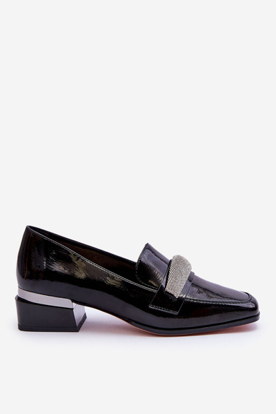 Lack High Heel Loafer mit Zirkonia schwarze Lavern