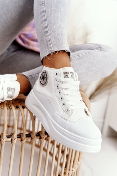 Damen Hohe Plateau Turnschuhe Weiß Nice Girl