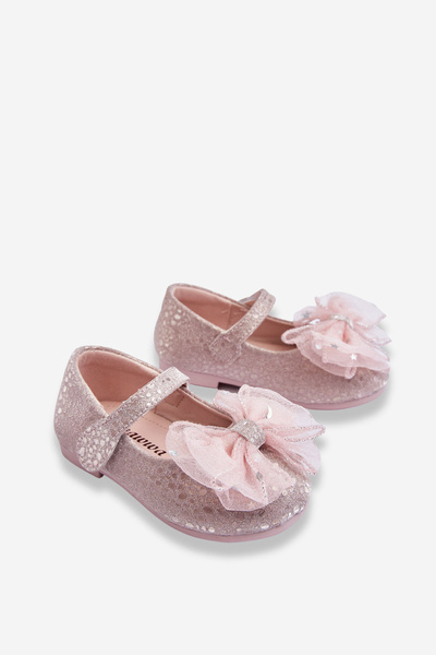 Balerine pentru copii cu arc și sclipici pe Velcro Silver-roz ELISA