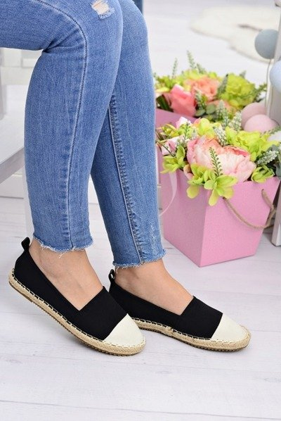 Moteriškos juodos lininės espadrilės smėlio spalvos nosies kvebo