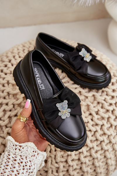 Girls Moccasins With Bow Eco Leather Black Avallesa