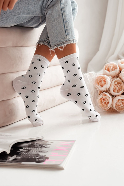 Chaussettes Femme À Petites Fleurs Blanches