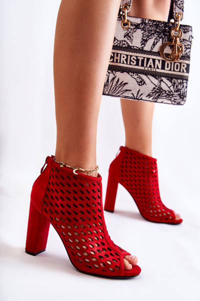 Openwork Suede Boots Red Jenissa