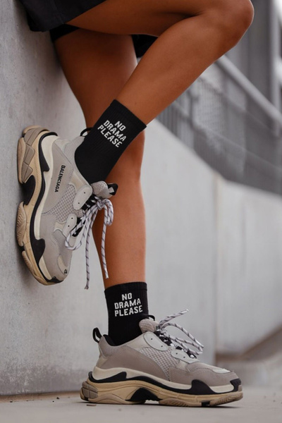 Damen Socken Mit Aufdruck NO DRAMA PLEASE Schwarz