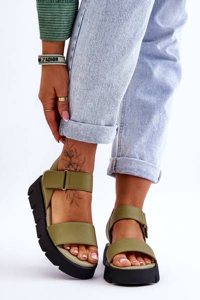 Damen-Leder-Plateau-Sandalen Grün Katte