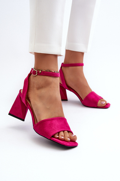 Sandale Dama Cu Toc Din Eko Suede Fucsia Vinceza 17328