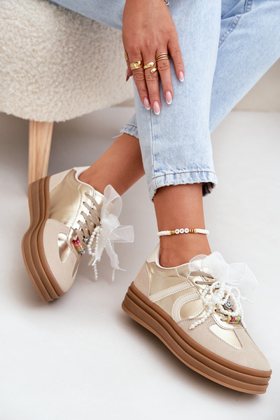 Damen Sneakers Auf Plattform Mit Verzierungen Beige-Gold Vinness
