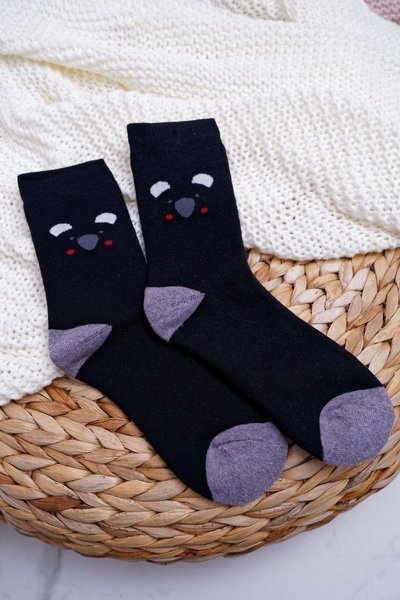 Chaussettes chaudes pour femmes noires avec panda
