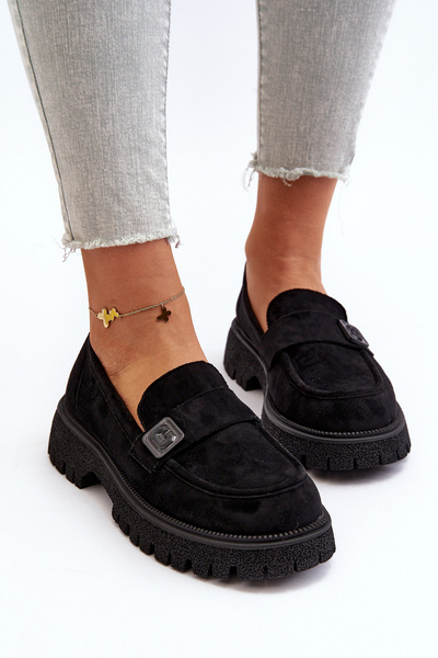 Schwarze Flanila Damenloafer mit Riemen