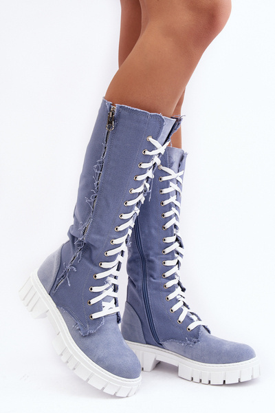 Bottines Femme Doublées en Jeans avec Laçage Bleu Cresanta