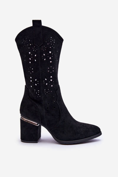 Women's Suede Openwork Boots Black Adelia