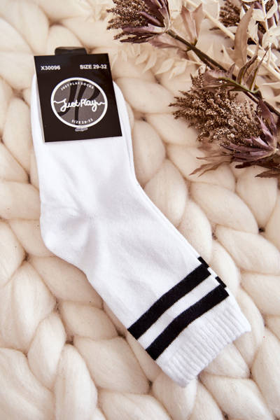 Jugend-Sportsocken aus Baumwolle mit Streifen Weiß