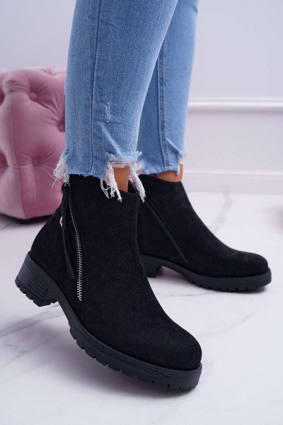 Bottes pour femmes en daim chaud à deux fermetures éclair noires Ohoo
