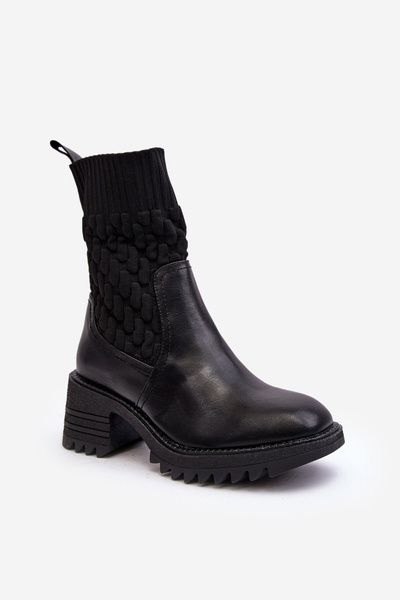 Damen-Stiefel Mit Massiver Ferse Und Socken Schwarz Briogen