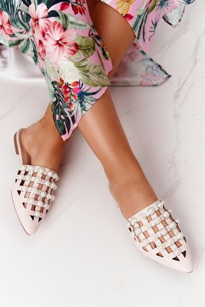 Chaussons Pour Femmes Avec Perles Ondulation Beige