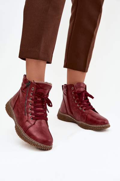 Damentreter mit warmem Fellfutter aus Eco-Leder Bordeaux Ulverina