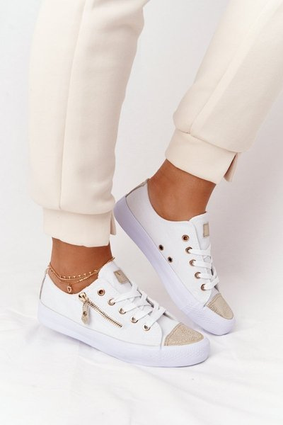 Damen-Sneaker mit Reißverschluss Weiß-Gold Festival