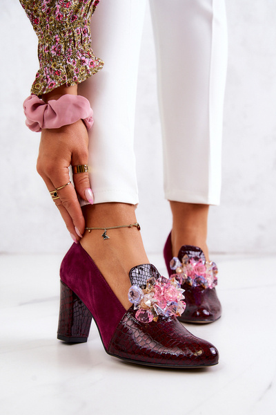 Escarpins en peau de serpent en daim avec ornement Maroon Mallory