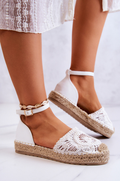 Női espadrillák fonott emelvényen, fehér calise
