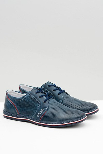 Herren Leder Schnürstiefel Marineblau durchbrochene Markos Halbstiefel