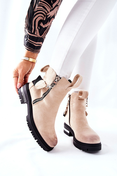 Gewärmte Stiefel mit Reißverschluss Beige Cortona