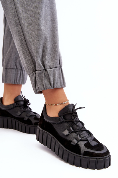 Chaussures de Sport en Cuir pour Femmes sur Plateforme M01/1 Zazoo Noir