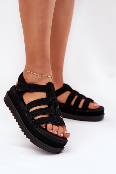 Damen Sandalen Auf Plattform Eco Wildleder Schwarz Filisenia