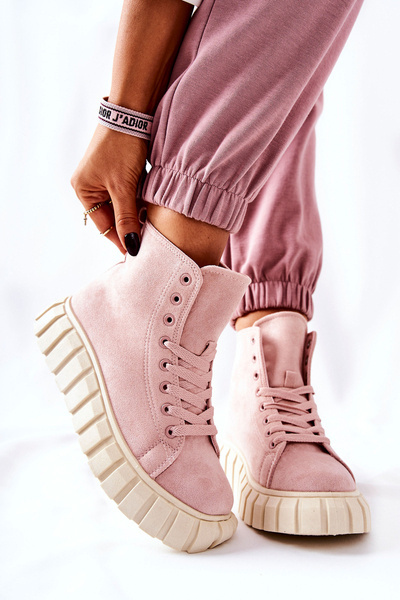 Baskets Hautes Plateformes En Daim Rose Meniphise
