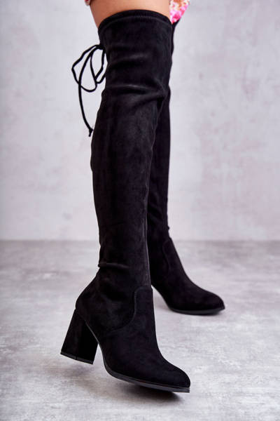 Classic Suede Thigh High Boots Black Clarissa