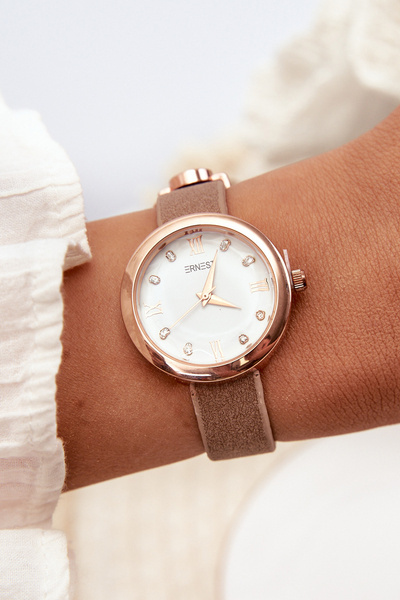 Women's Watch With Thin Eco Leather Strap Brown Ernest E62146