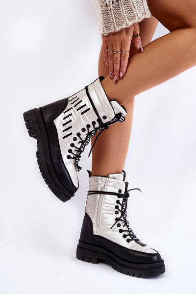 Bottes d'hiver à lacets pour femmes Vinceza 23-34586 blanc-noir