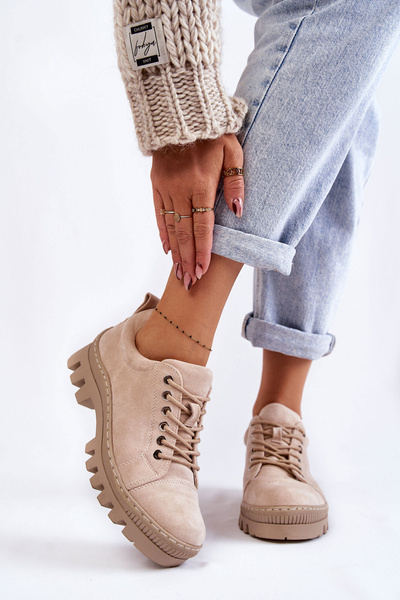 Chaussures Daim Femme Nouées Beige Mayson